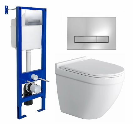 Комплект 3 в 1 инсталляция Berges Wasserhaus Atom Line 410 + Унитаз подвесной Owl 1975 Cirkel-H + кнопка хром