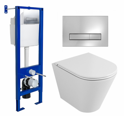 Комплект 3 в 1 инсталляция Berges Wasserhaus Atom Line 410 + Унитаз подвесной Owl 1975 Ruta-H OWLT190304 + кнопка хром