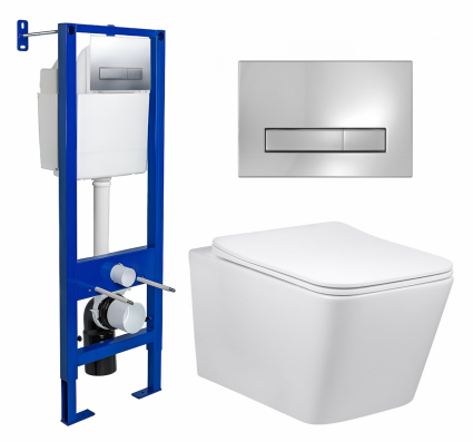 Комплект 3 в 1 инсталляция Berges Wasserhaus Atom Line 410 + Унитаз Vincea Q-Line VT1-12 + кнопка хром