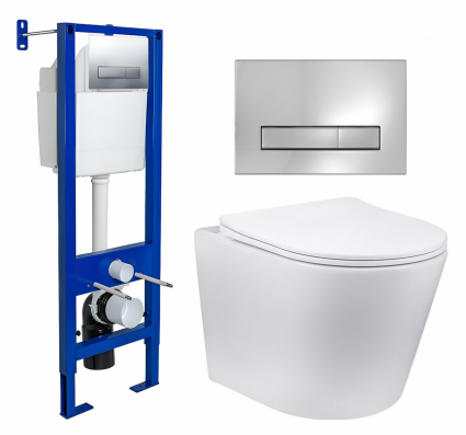 Комплект 3 в 1 инсталляция Berges Wasserhaus Atom Line 410 + Унитаз Vincea Piatti VT1-11 + кнопка хром