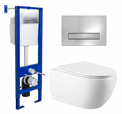 Комплект 3 в 1 инсталляция Berges Wasserhaus Atom Line 410 + Унитаз подвесной Vincea Evo VT1-34 + кнопка хром