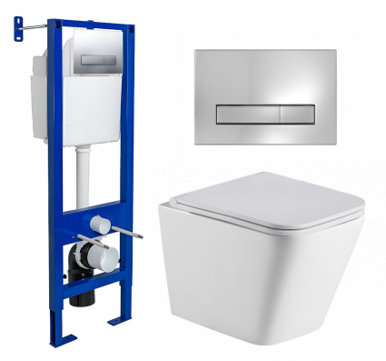 Комплект 3 в 1 инсталляция Berges Wasserhaus Atom Line 410 + Подвесной унитаз WeltWasser Gelbach 043 GL-WT + кнопка хром