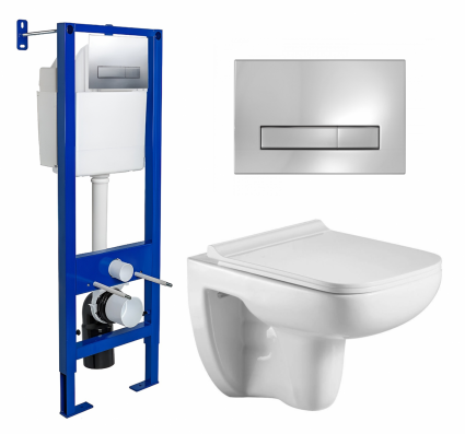 Комплект 3 в 1 инсталляция Berges Wasserhaus Atom Line 410 + Подвесной унитаз WeltWasser Kehlbach 004 GL-WT + кнопка хром