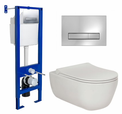 Комплект 3 в 1 инсталляция Berges Wasserhaus Atom Line 410 + Унитаз подвесной Berges Wasserhaus Ego XL 082118 + кнопка хром
