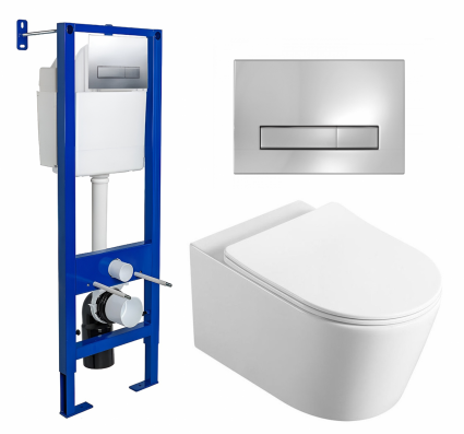 Комплект 3 в 1 инсталляция Berges Wasserhaus Atom Line 410 + Унитаз Vincea Cute VT1-24 + кнопка хром