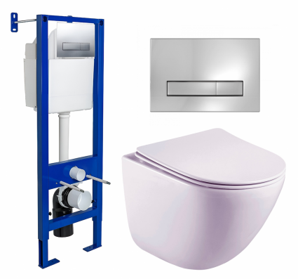 Комплект 3 в 1 инсталляция Berges Wasserhaus Atom Line 410 + Унитаз подвесной Esbano Lotus ESUPLOTUW + кнопка хром