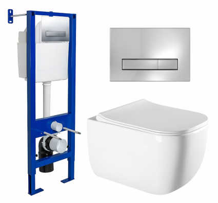 Комплект 3 в 1 инсталляция Berges Wasserhaus Atom Line 410 + Унитаз подвесной Vincea Form VT1-35 + кнопка хром