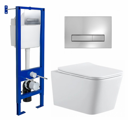 Комплект 3 в 1 инсталляция Berges Wasserhaus Atom Line 410 + Подвесной унитаз SinteSi BALTI + кнопка хром