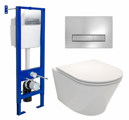 Комплект 3 в 1 инсталляция Berges Wasserhaus Atom Line 410 + Унитаз подвесной Jacob Delafon Rodin+ EDY102-00 + кнопка хром