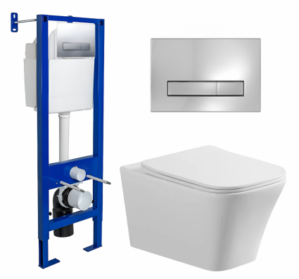 Комплект 3 в 1 инсталляция Berges Wasserhaus Atom Line 410 + Унитаз подвесной Vincea Cool VT1-210 + кнопка хром