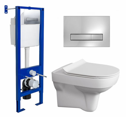 Комплект 3 в 1 инсталляция Berges Wasserhaus Atom Line 410 + Унитаз подвесной Cersanit City New + кнопка хром