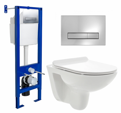 Комплект 3 в 1 инсталляция Berges Wasserhaus Atom Line 410 + Унитаз подвесной AQUAme AQM2008 + кнопка хром