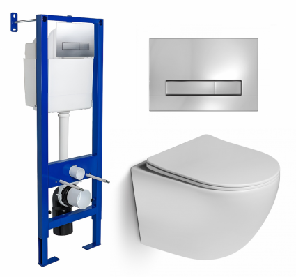 Комплект 3 в 1 инсталляция Berges Wasserhaus Atom Line 410 + Унитаз подвесной SantiLine SL-5005 + кнопка хром