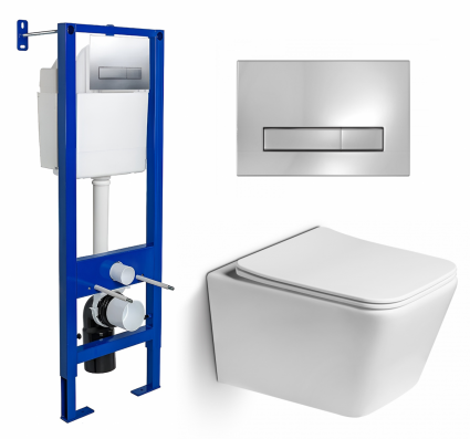 Комплект 3 в 1 инсталляция Berges Wasserhaus Atom Line 410 + Унитаз подвесной SantiLine SL-5007 + кнопка хром