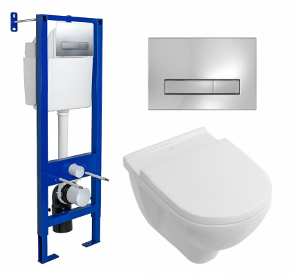 Комплект 3 в 1 инсталляция Berges Wasserhaus Atom Line 410 + Унитаз подвесной Villeroy & Boch O Novo Directflush + кнопка хром