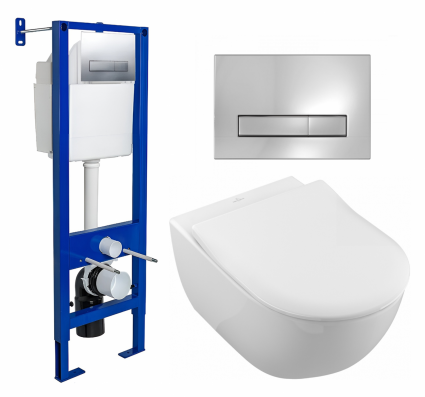 Комплект 3 в 1 инсталляция Berges Wasserhaus Atom Line 410 + Унитаз подвесной Villeroy & Boch Subway 2.0 5614R201 + кнопка хром