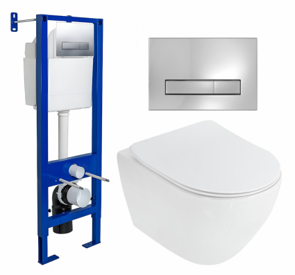 Комплект 3 в 1 инсталляция Berges Wasserhaus Atom Line 410 + Унитаз подвесной Cezares Stylus CZR-513-TH-R + кнопка хром