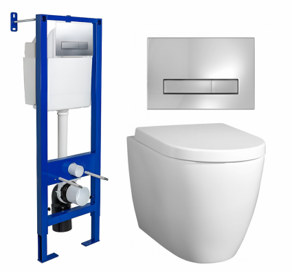 Комплект 3 в 1 инсталляция Berges Wasserhaus Atom Line 410 + Унитаз подвесной BelBagno Marino + кнопка хром