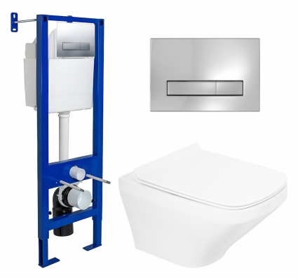 Комплект 3 в 1 инсталляция Berges Wasserhaus Atom Line 410 + Унитаз подвесной BelBagno Sela BB3201CHR + кнопка хром