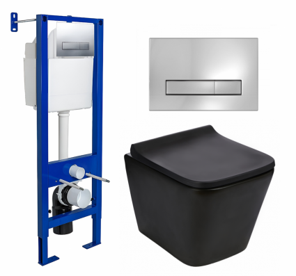 Комплект 3 в 1 инсталляция Berges Wasserhaus Atom Line 410 + Подвесной унитаз WeltWasser Gelbach 043 MT-BL + кнопка хром
