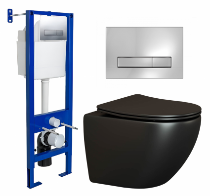 Комплект 3 в 1 инсталляция Berges Wasserhaus Atom Line 410 + Унитаз подвесной Ceramica Nova Metropol CN4002MB + кнопка хром