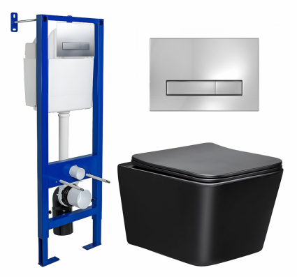 Комплект 3 в 1 инсталляция Berges Wasserhaus Atom Line 410 + Унитаз Vincea Q-Line VT1-12MB + кнопка хром