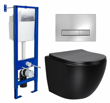 Комплект 3 в 1 инсталляция Berges Wasserhaus Atom Line 410 + Унитаз Vincea Globo VT1-14MB + кнопка хром