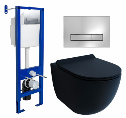 Комплект 3 в 1 инсталляция Berges Wasserhaus Atom Line 410 + Унитаз подвесной Esbano Garcia + кнопка хром