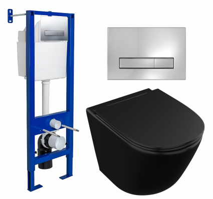 Комплект 3 в 1 инсталляция Berges Wasserhaus Atom Line 410 + Унитаз подвесной Owl 1975 Vind Cirkel-H Matt Black OWLT190305 + кнопка хром