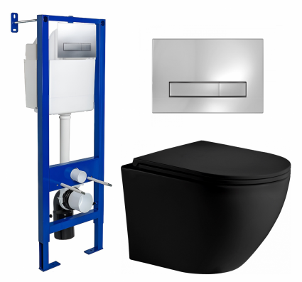 Комплект 3 в 1 инсталляция Berges Wasserhaus Atom Line 410 + Унитаз подвесной Weltwasser WW Merzbach 043 MT-BL + кнопка хром