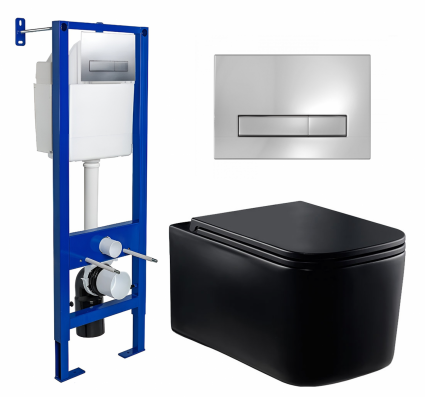 Комплект 3 в 1 инсталляция Berges Wasserhaus Atom Line 410 + Унитаз Vincea Ultra Rimless VT1-32MB + кнопка хром