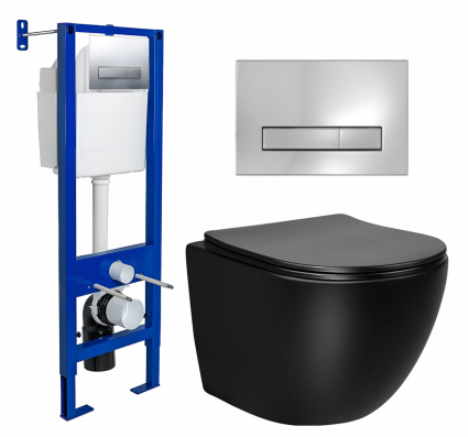 Комплект 3 в 1 инсталляция Berges Wasserhaus Atom Line 410 + Унитаз Vincea Globo VT1-14SMB + кнопка хром