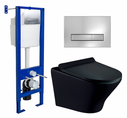 Комплект 3 в 1 инсталляция Berges Wasserhaus Atom Line 410 + Унитаз подвесной Esbano Aster ESUPASTEBM + кнопка хром