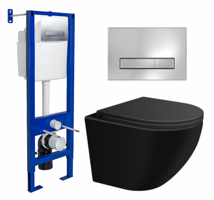 Комплект 3 в 1 инсталляция Berges Wasserhaus Atom Line 410 + Подвесной унитаз SinteSi EVI + кнопка хром