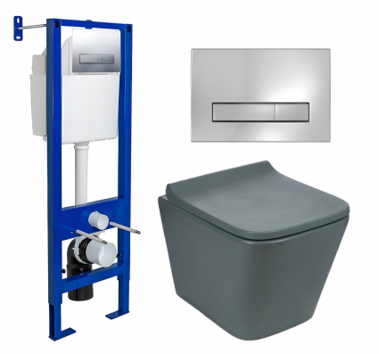 Комплект 3 в 1 инсталляция Berges Wasserhaus Atom Line 410 + Унитаз подвесной Weltwasser WW SK Gelbach 041 MT-GR + кнопка хром