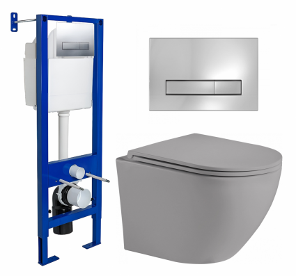 Комплект 3 в 1 инсталляция Berges Wasserhaus Atom Line 410 + Унитаз подвесной Weltwasser WW Merzbach 043 MT-GR + кнопка хром