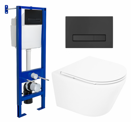 Комплект 3 в 1 инсталляция Berges Wasserhaus Atom Line 410 + Унитаз подвесной BelBagno Tre BB8001CHR/SC + кнопка черная