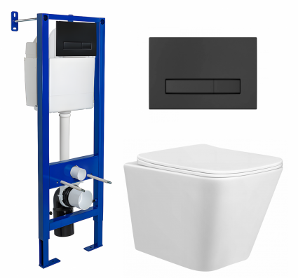 Комплект 3 в 1 инсталляция Berges Wasserhaus Atom Line 410 + Унитаз подвесной Taliente Correto CR25200 + кнопка черная