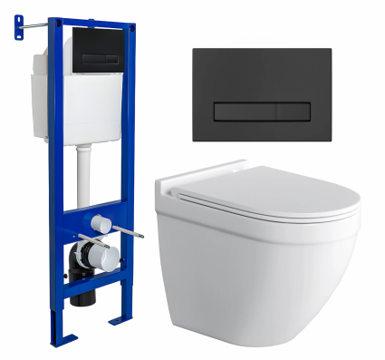 Комплект 3 в 1 инсталляция Berges Wasserhaus Atom Line 410 + Унитаз подвесной Grossman GR-4483S + кнопка черная