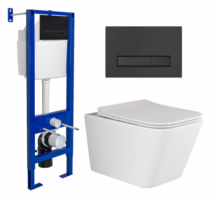 Комплект 3 в 1 инсталляция Berges Wasserhaus Atom Line 410 + Унитаз подвесной Ceramica Nova Metric Rimless CN3007 + кнопка черная