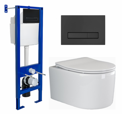 Комплект 3 в 1 инсталляция Berges Wasserhaus Atom Line 410 + Унитаз подвесной Ceramica Nova Moments CN3003 + кнопка черная