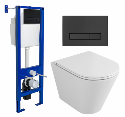 Комплект 3 в 1 инсталляция Berges Wasserhaus Atom Line 410 + Унитаз подвесной Owl 1975 Ruta-H OWLT190304 + кнопка черная