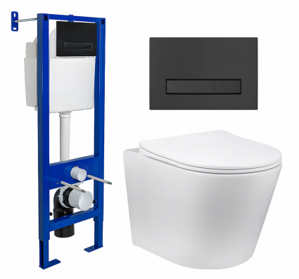 Комплект 3 в 1 инсталляция Berges Wasserhaus Atom Line 410 + Унитаз Vincea Piatti VT1-11 + кнопка черная