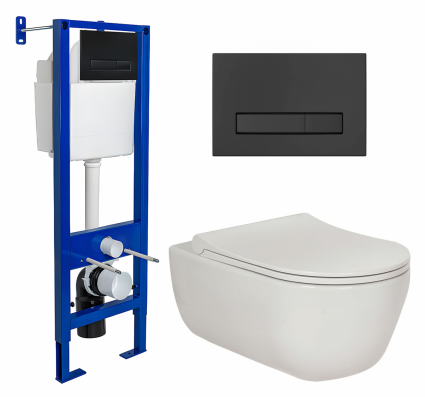 Комплект 3 в 1 инсталляция Berges Wasserhaus Atom Line 410 + Унитаз подвесной Berges Wasserhaus Ego XL 082118 + кнопка черная