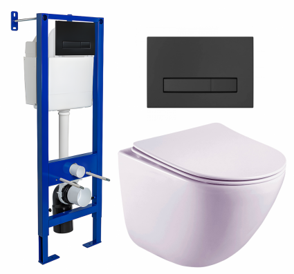 Комплект 3 в 1 инсталляция Berges Wasserhaus Atom Line 410 + Унитаз подвесной Esbano Lotus ESUPLOTUW + кнопка черная