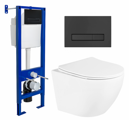 Комплект 3 в 1 инсталляция Berges Wasserhaus Atom Line 410 + Унитаз подвесной BelBagno Uno BB3105CHR/SC + кнопка черная