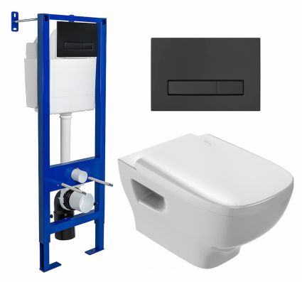 Комплект 3 в 1 инсталляция Berges Wasserhaus Atom Line 410 + Унитаз подвесной Jacob Delafon Struktura EDE102-00 + кнопка черная