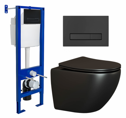 Комплект 3 в 1 инсталляция Berges Wasserhaus Atom Line 410 + Унитаз подвесной Ceramica Nova Metropol CN4002MB + кнопка черная