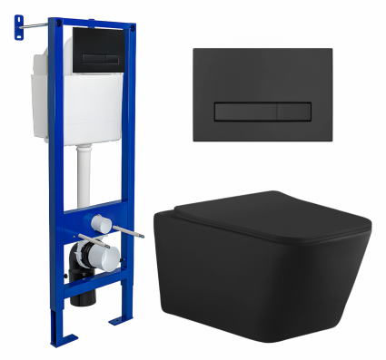 Комплект 3 в 1 инсталляция Berges Wasserhaus Atom Line 410 + Унитаз подвесной Aquanet Tavr-W BW 287011 + кнопка черная