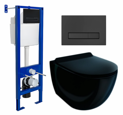 Комплект 3 в 1 инсталляция Berges Wasserhaus Atom Line 410 + Унитаз подвесной Esbano Garcia ESUPGARCB + кнопка черная